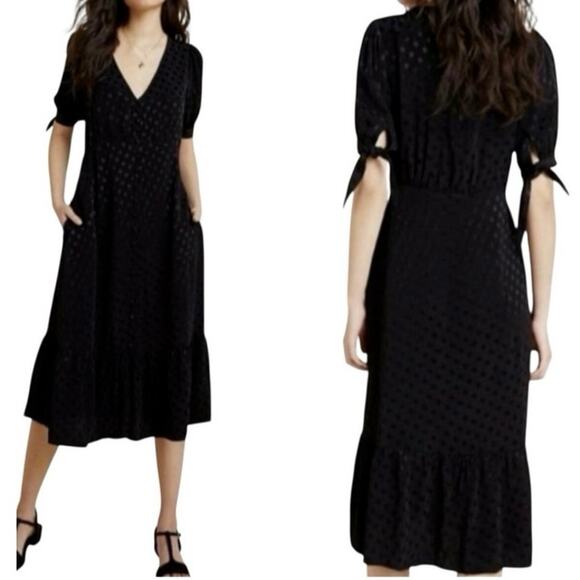 Anthropologie Maeve Black Eudora Dot Midi Dress - Picture 1 of 6